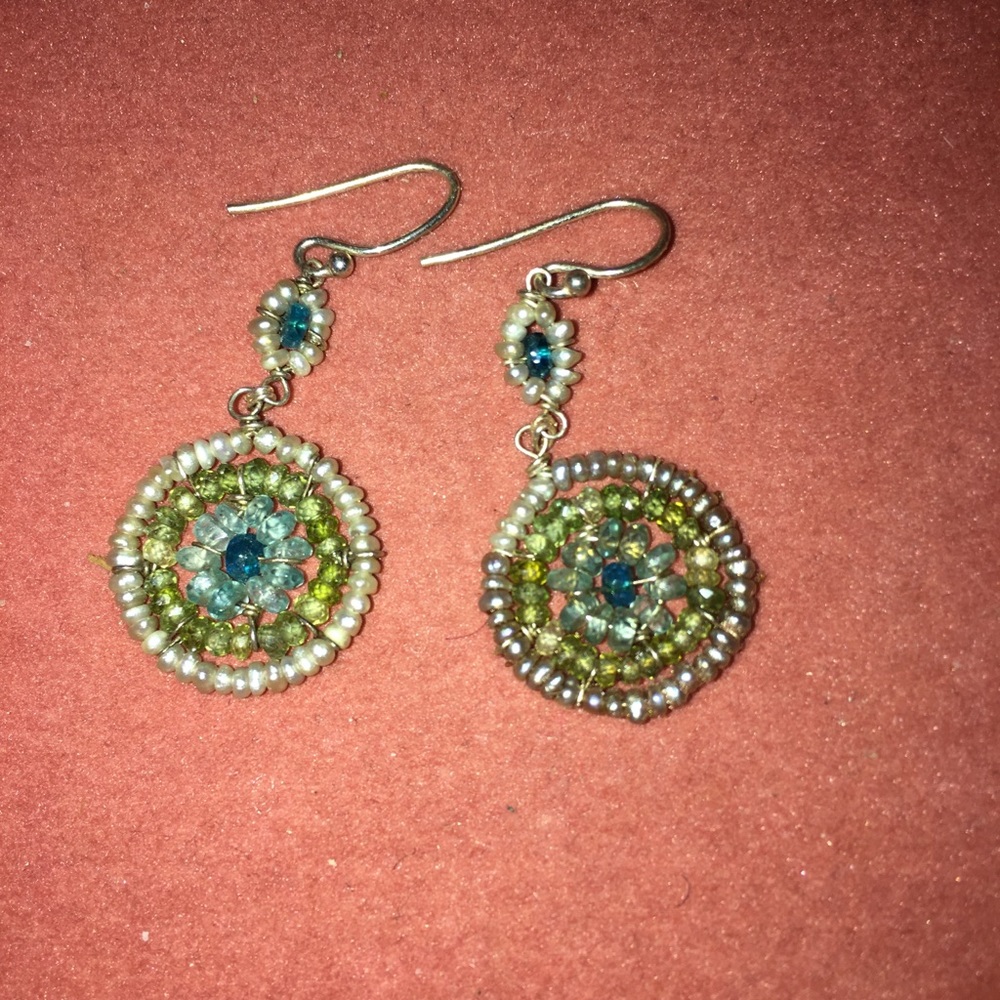 New pearl and gem stone seed beaded earrings.